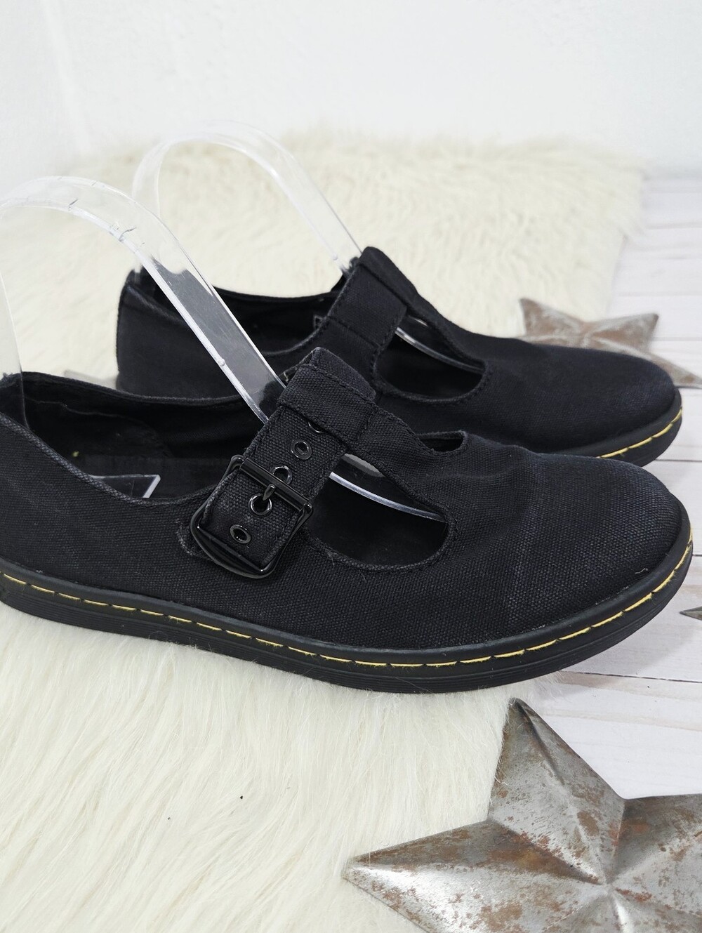 Dr. Martens Women’s Woolwich canvas Mary Jane shoes black buckle Size 8 - Picture 4 of 8